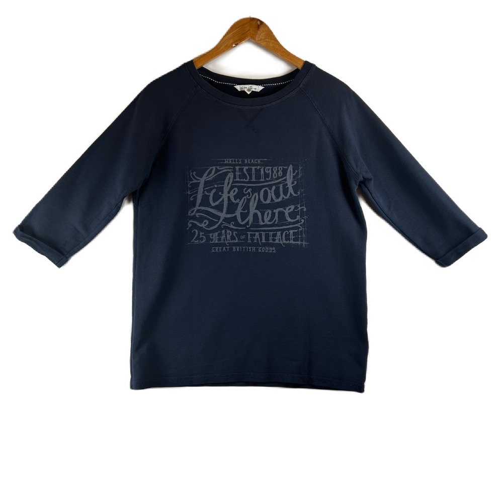 FatFace‎ Navy Blue 3/4 Sleeve Raglan Graphic Sweatshirt Wells Beach Women 12